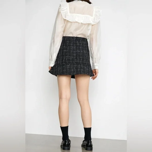 J.ING Othmar Black Tweed Ruffle Hem Mini Skirt Size L NWT - Picture 4 of 4